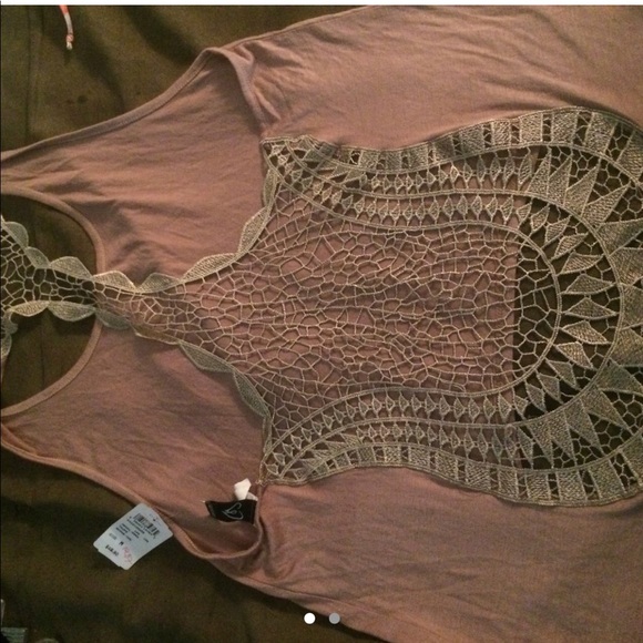 Vneck Tank with Dainty Crochet Detail - Taupe